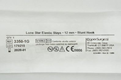 Cooper Surgical 3350-1G Lone Star Elastic Stays 12mm, Blunt Hook